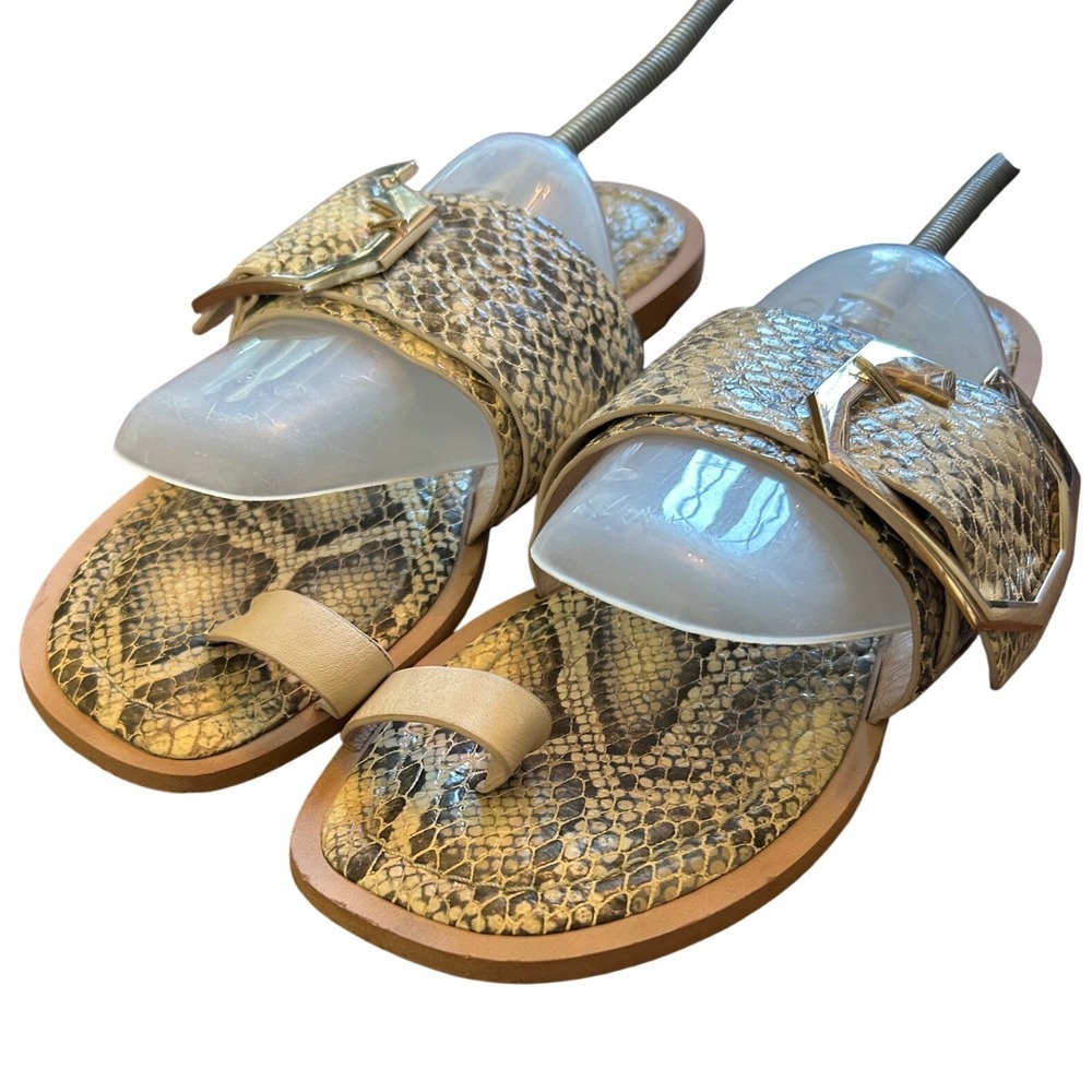Louise et Cie Altan Sandals Womens Beige Snake Embossed Leather Toe Ring 8M